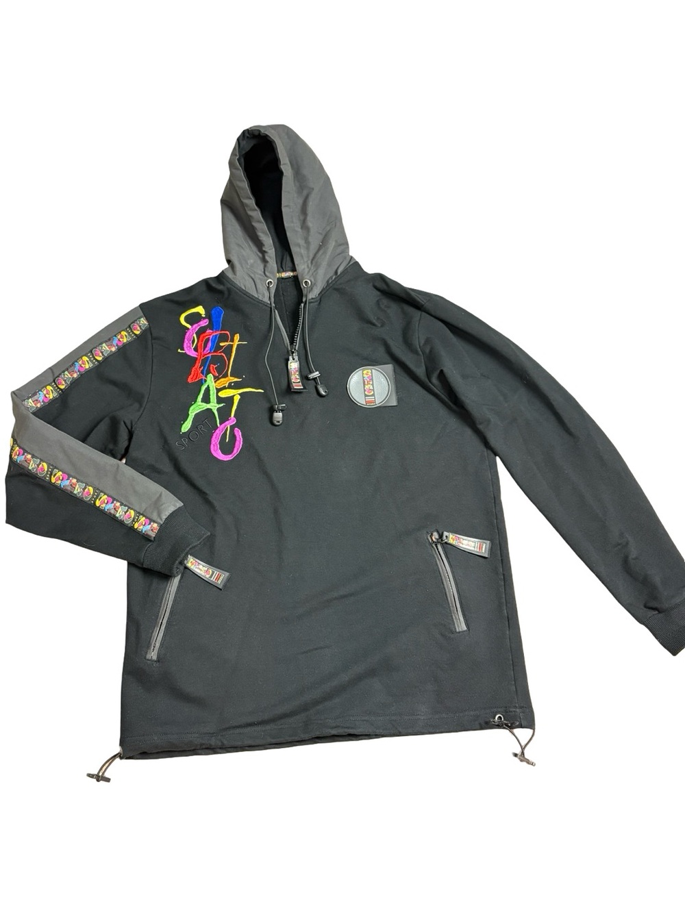 VTG Solbiato Sport Black Graphic Hoodie Pullover Y2K Streetwear